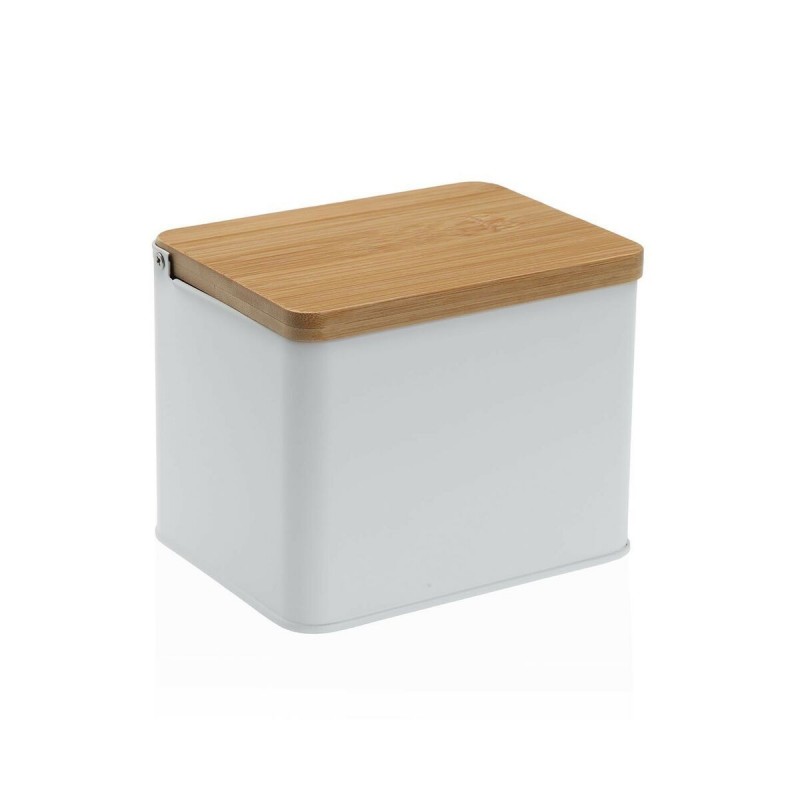 Portasale con Coperchio Versa Bianco Metallo Bambù 11 x 11 x 14 cm