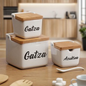 Portasale con Coperchio Versa GATZA Bianco Ceramica 12,2 x 11,5 x 12,2 cm
