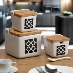 Portasale con Coperchio Versa Ceramica 12,2 x 11,5 x 12,2 cm