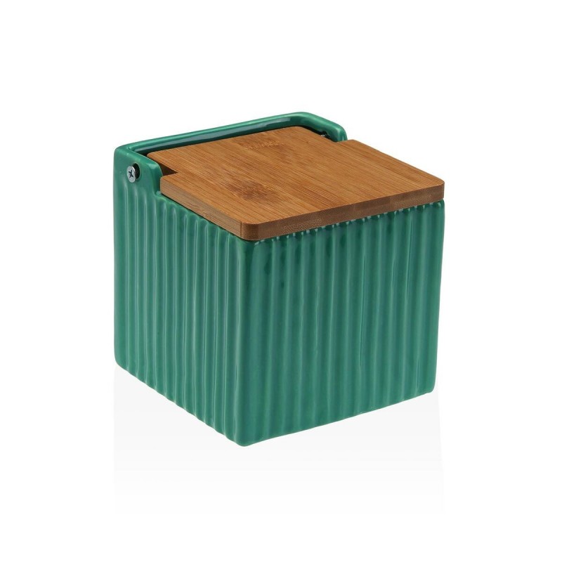 Portasale con Coperchio Versa Verde Ceramica Bambù Dolomite 11 x 11 x 11 cm