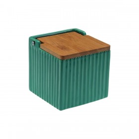 Portasale con Coperchio Versa Verde Ceramica Bambù Dolomite 11 x 11 x 11 cm