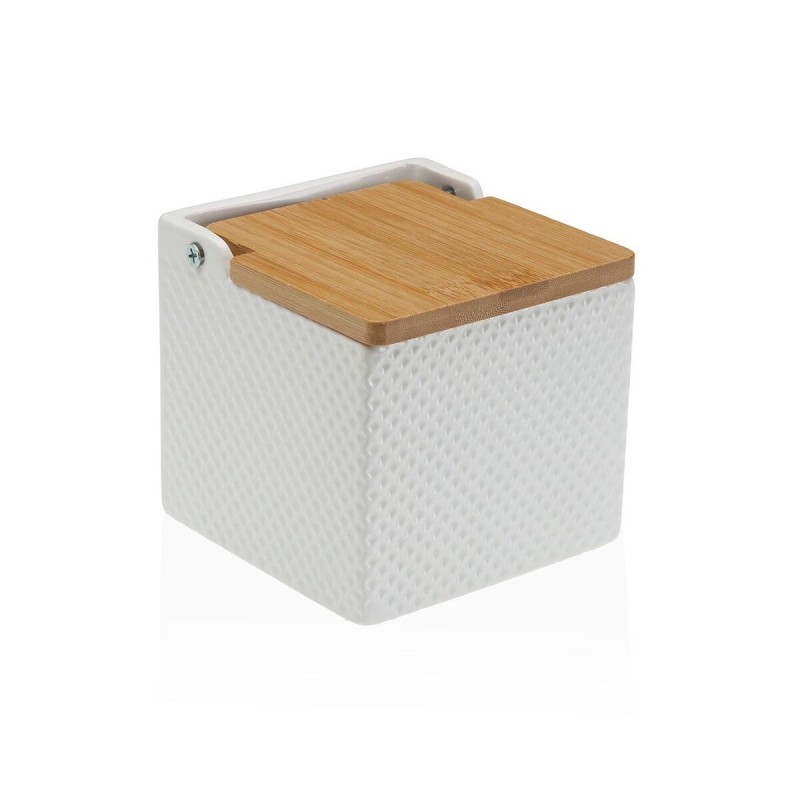 Portasale con Coperchio Versa Bianco Ceramica Bambù Dolomite 11 x 11 x 11 cm