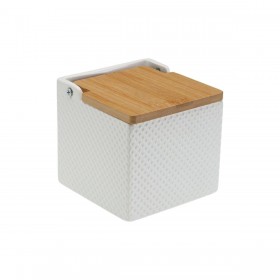 Portasale con Coperchio Versa Bianco Ceramica Bambù Dolomite 11 x 11 x 11 cm