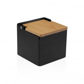Portasale con Coperchio Versa Nero Ceramica Bambù Dolomite 11 x 11 x 11 cm