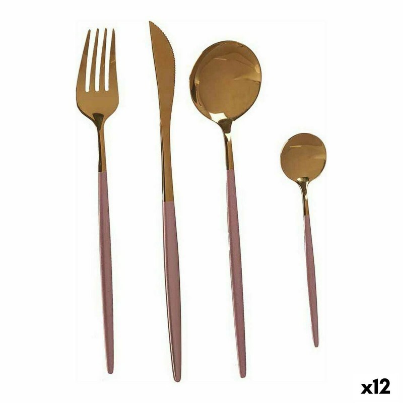Set di Posate Kinvara BST-CT022 Rosa Dorato Acciaio inossidabile 16 x 5 x 24,5 cm (12 Unità)