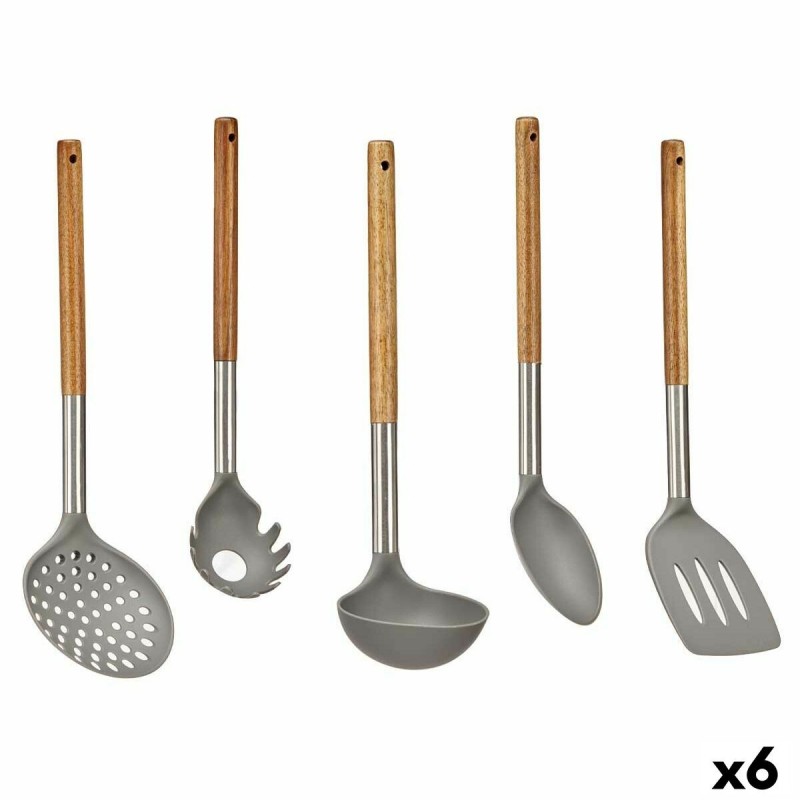 Set di Utensili da Cucina Kinvara KT166095-S5 5 Grigio Acciaio inossidabile Legno di acacia (6 Unità)