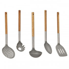 Set di Utensili da Cucina Kinvara KT166095-S5 5 Grigio Acciaio inossidabile Legno di acacia (6 Unità)