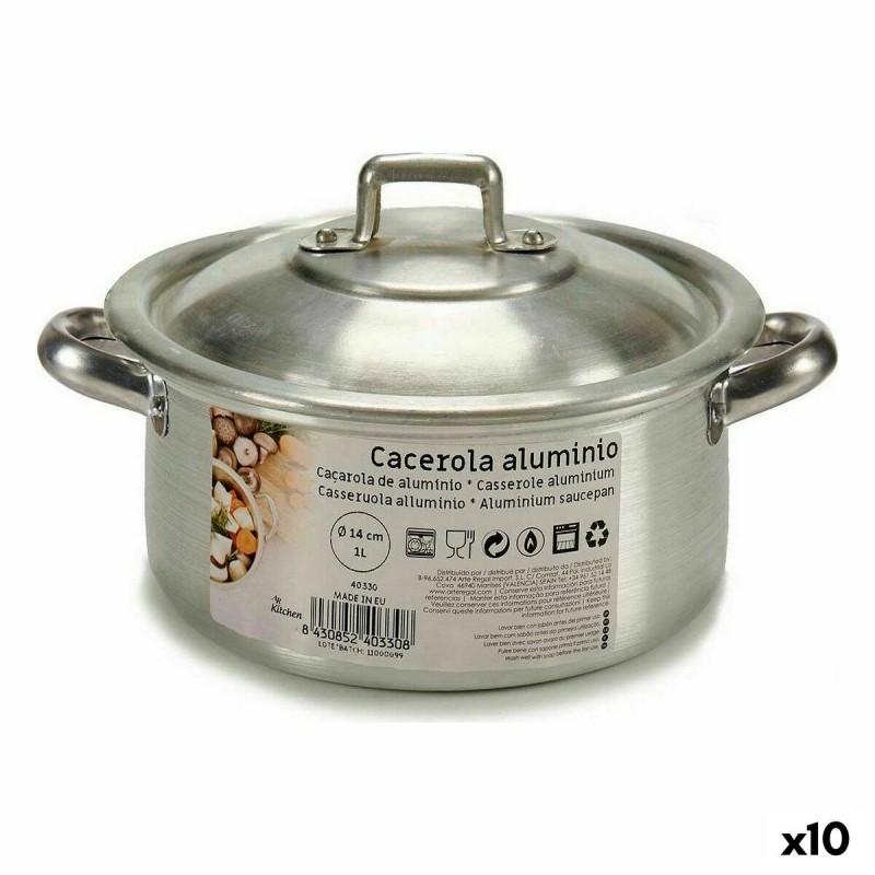Casseruola con coperchio Kinvara 100002 Argentato Ø 14 cm 1 L (10 Unità)
