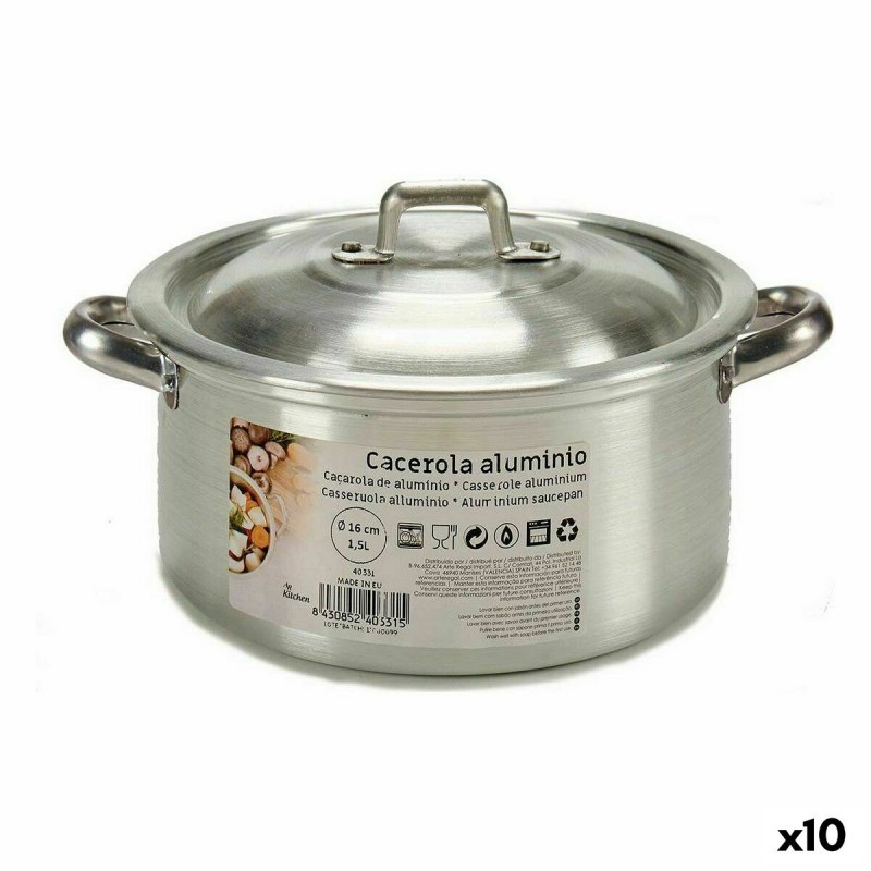 Casseruola con coperchio Kinvara 100003 Argentato 1,5 L 18 x 10 x 23,5 cm (10 Unità)