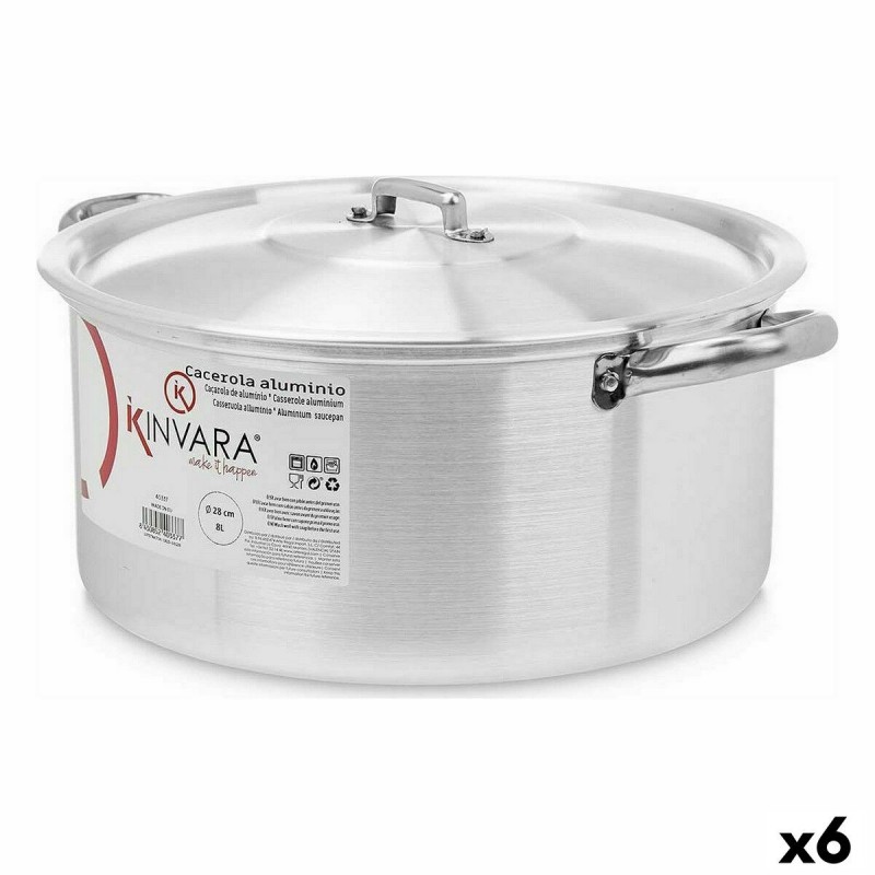 Casseruola con coperchio Kinvara 100009 Argentato 8 L (6 Unità)