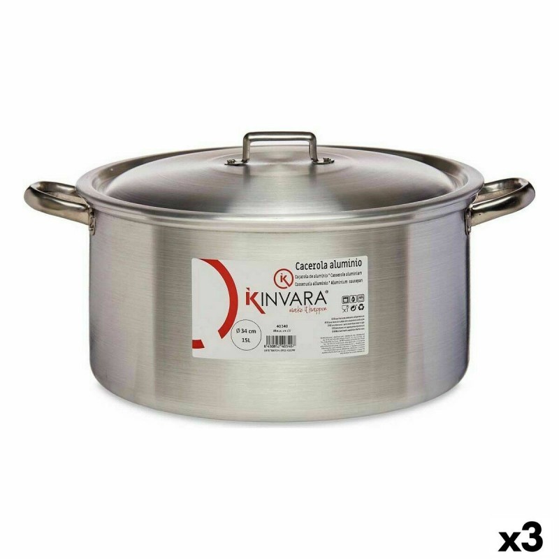 Casseruola con coperchio Kinvara 100012 Argentato 15 L (3 Unità)