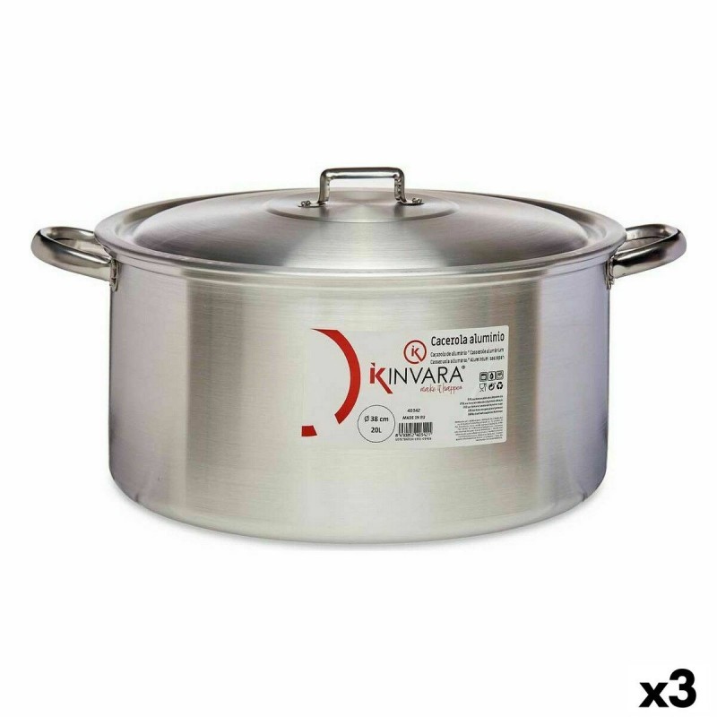 Casseruola con coperchio Kinvara 100014 Argentato 20 L (3 Unità)