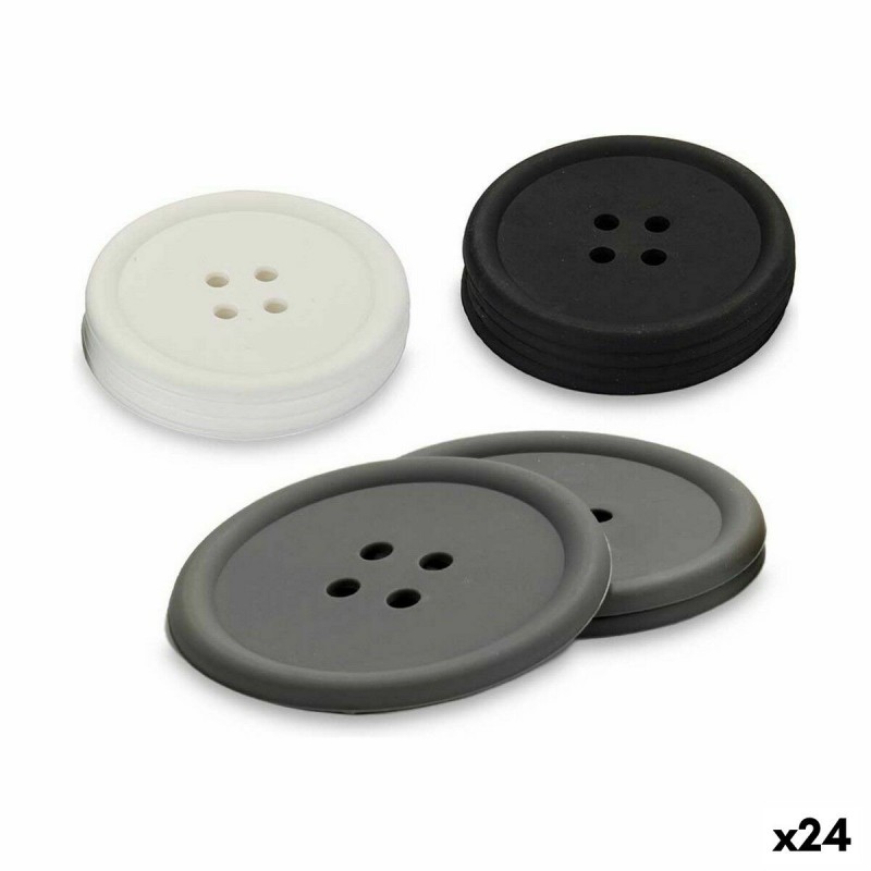 Sottobicchieri Kinvara CH52542-13-D Bianco Nero Grigio Silicone Pulsante 8,8 x 8,8 x 0,05 cm Set (24 Unità)