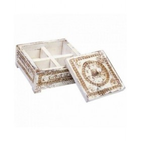 Scatola-Portagioie Alexandra House Living Bianco Grigio Legno di mango 19 x 10 x 19 cm