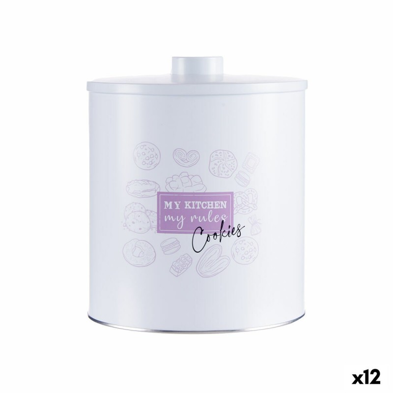 Scatola per biscotti e dolci Kinvara My kitchen My Rules Bianco Latta 17 x 20 x 17 cm (12 Unità)