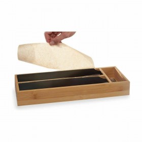 Dispenser di carta Kinvara JWKW-5153 (2) Nero Naturale Bambù Acciaio inossidabile 40 x 7 x 13 cm Doppia (8 Unità)