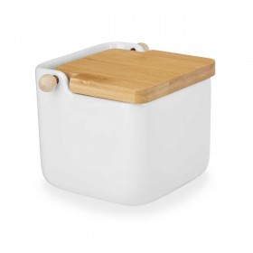 Portasale con Coperchio Kinvara B5001 Bianco Marrone Ceramica Bambù 800 ml 12 x 11 x 12 cm (6 Unità)