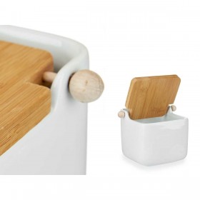 Portasale con Coperchio Kinvara B5001 Bianco Marrone Ceramica Bambù 800 ml 12 x 11 x 12 cm (6 Unità)
