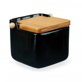 Portasale con Coperchio Marrone Nero Ceramica Bambù 800 ml (6 Unità)