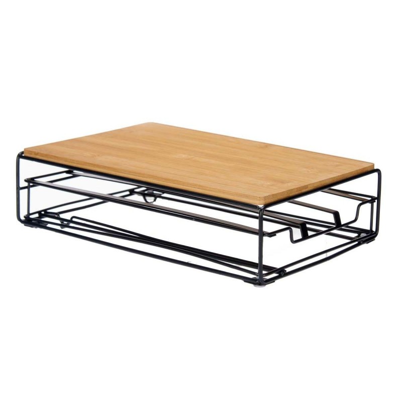 Contenitore per Sistemare le Capsule di Caffè Nero Naturale Metallo Bambù 21 x 57 x 8,5 cm
