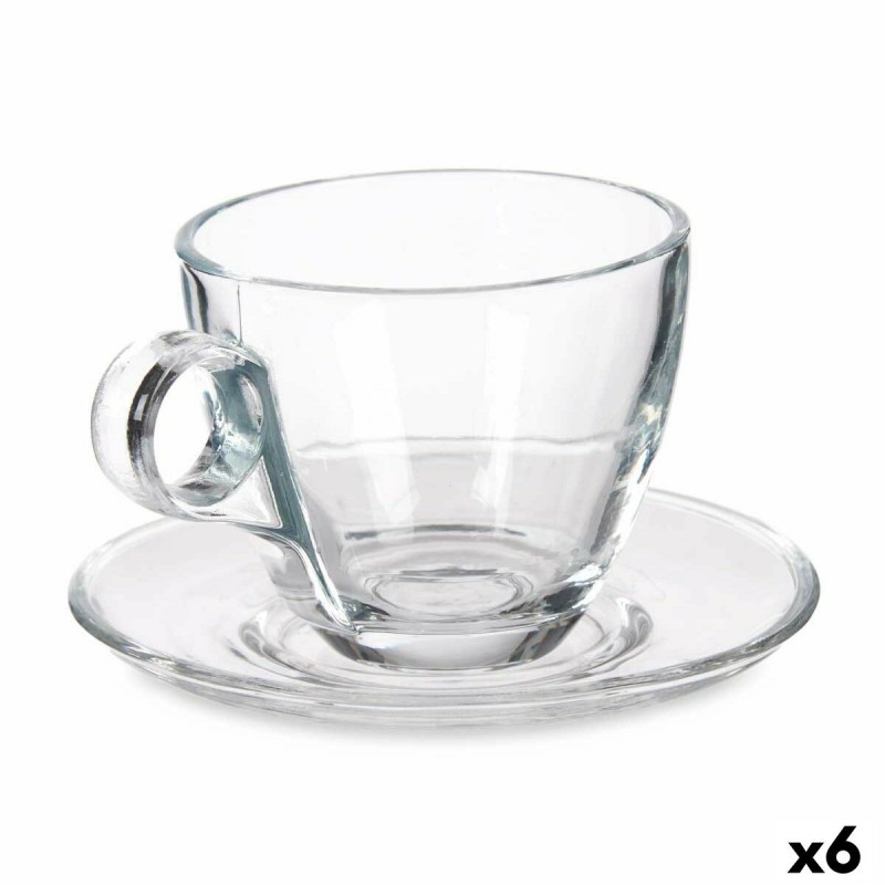 Tazza con Piatto Trasparente Vetro 170 ml (6 Unità)