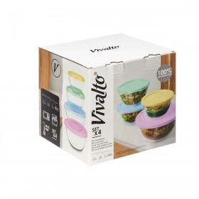 Set di scatole porta pranzo Vivalto B2-21-S4 Plastica Vetro Borosilicato 800 ml 1 L 1,6 L 2,1 L (4 Unità)