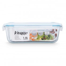 Porta pranzo Vivalto C2-1500K Trasparente Silicone Vetro Borosilicato 1,5 L 24,5 x 7,6 x 19 cm (12 Unità)