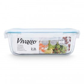 Porta pranzo Vivalto C2-2260K Trasparente Silicone Vetro Borosilicato 2,2 L 27 x 9 x 22 cm (6 Unità)