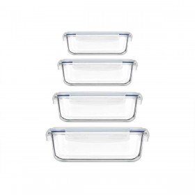 Set di scatole porta pranzo Trasparente Silicone Vetro Borosilicato (4 Unità)