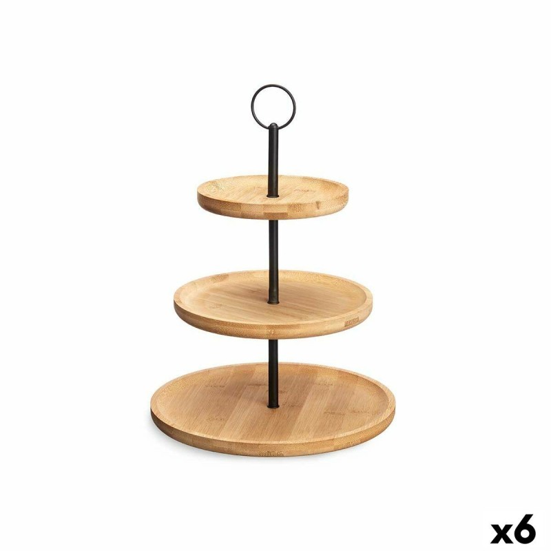 Portafrutta Kinvara KT225015-2 Nero Naturale Metallo Bambù 25 x 37 x 25 cm (6 Unità)
