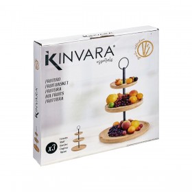 Portafrutta Kinvara KT225015-2 Nero Naturale Metallo Bambù 25 x 37 x 25 cm (6 Unità)