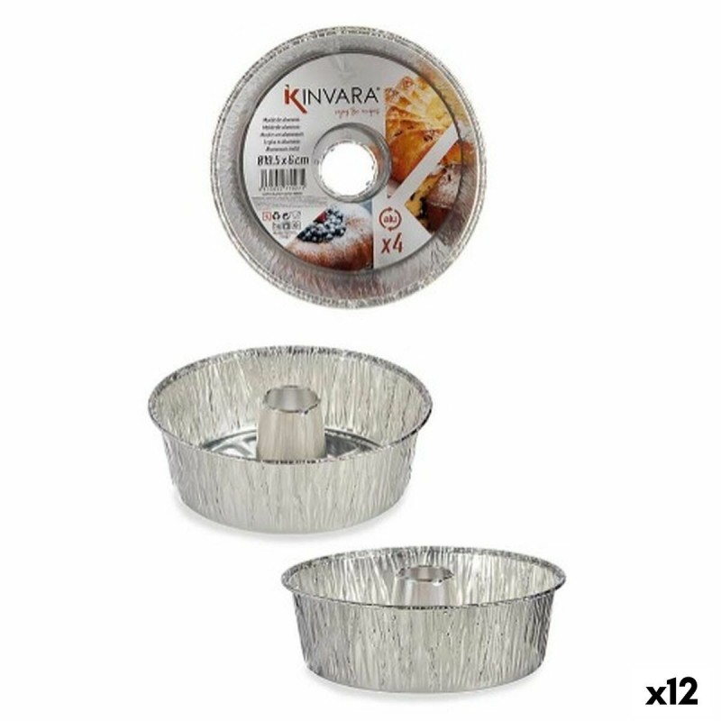 Set di Stampi da Pasticceria Kinvara 30286C Argentato Alluminio 19,5 x 19,5 x 6 cm 4 Pezzi (12 Unità)