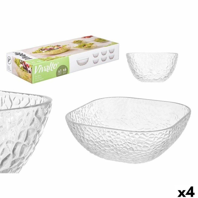 Set di Ciotole Vivalto TP70165BK/BH Trasparente Vetro 20 x 20 x 8 cm 10,3 x 10,3 x 5,5 cm (4 Unità)