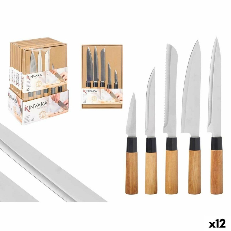 Set di Coltelli Kinvara SJ6533B Marrone Metallo Bambù (12 Unità)