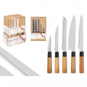 Set di Coltelli Kinvara SJ6533B Marrone Metallo Bambù (12 Unità)
