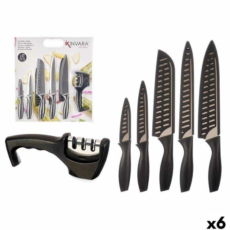 Set di Coltelli Kinvara KT157095 Nero Acciaio inossidabile polipropilene Affilacoltelli (6 Unità)