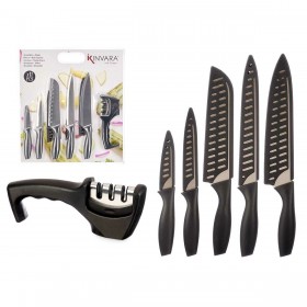 Set di Coltelli Kinvara KT157095 Nero Acciaio inossidabile polipropilene Affilacoltelli (6 Unità)