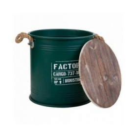 Secchio contenitore Alexandra House Living Factory Verde Canapa Metallo Legno di abete 35 x 35 x 37 cm Con manici Rotonda