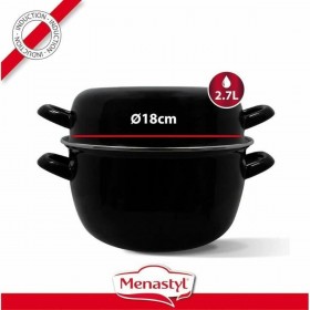 Pentola con Coperchio Menastyl Nero Acciaio smaltato e con rifinitura in vetro 2 Pezzi