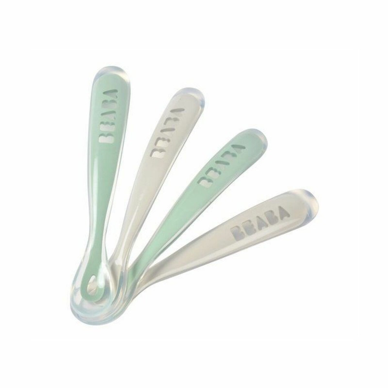 Posate Béaba Verde Grigio Silicone 4 Pezzi (4 Unità)