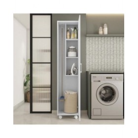 Armadio per Scope Alexandra House Living Bianco Legno MDP 42 x 183 x 41 cm 1 ușă Reversibile Con ruote