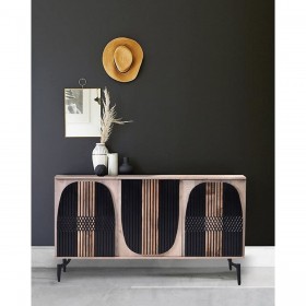 Credenza Romimex Nero Naturale Legno di mango 40 x 77 x 135 cm
