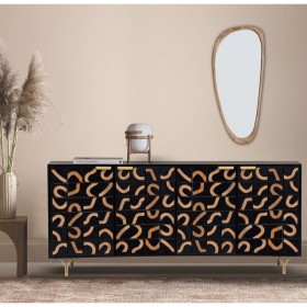 Credenza Romimex Nero Naturale Legno di mango 40 x 77 x 150 cm