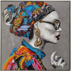 Quadro a Olio Romimex polistirene Tela Dama 100 x 100 x 4 cm
