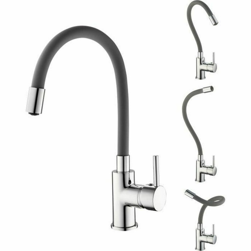 Rubinetto Monocomando Rousseau Ilo Grigio Metallo Tubo flessibile