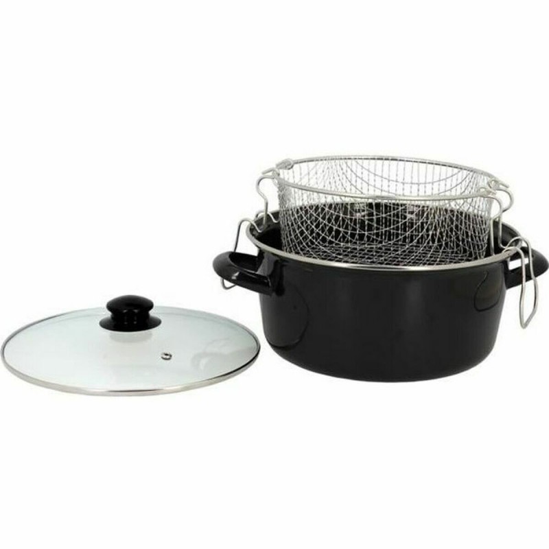 Padella per Friggere con Cestino TheKitchenette 3645580 Nero Cristallo Acciaio Bachelite Acciaio Smaltato