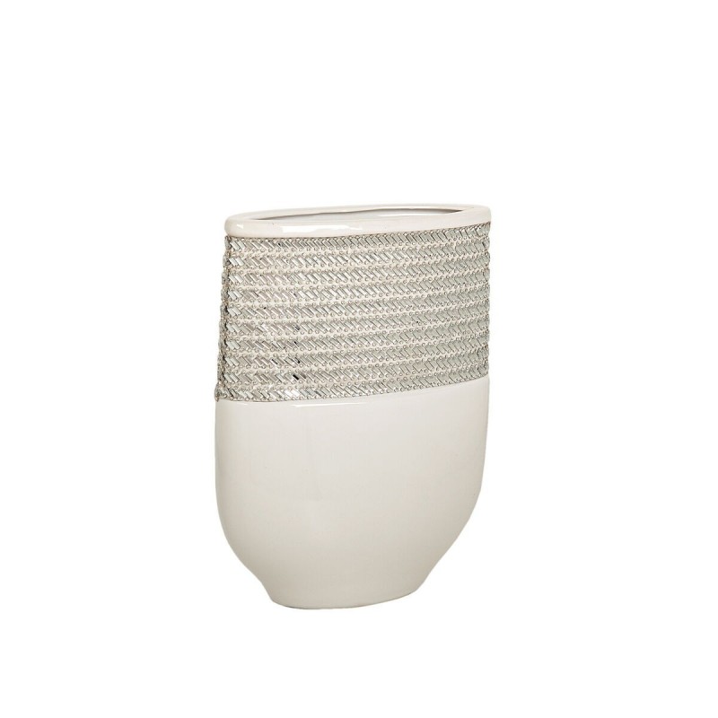 Vaso Romimex Bianco Argentato Ceramica 18 x 25 x 9 cm