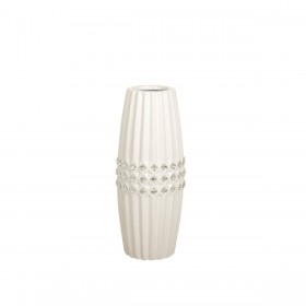 Vaso Romimex Bianco Argentato Ceramica 10 x 25 x 10 cm