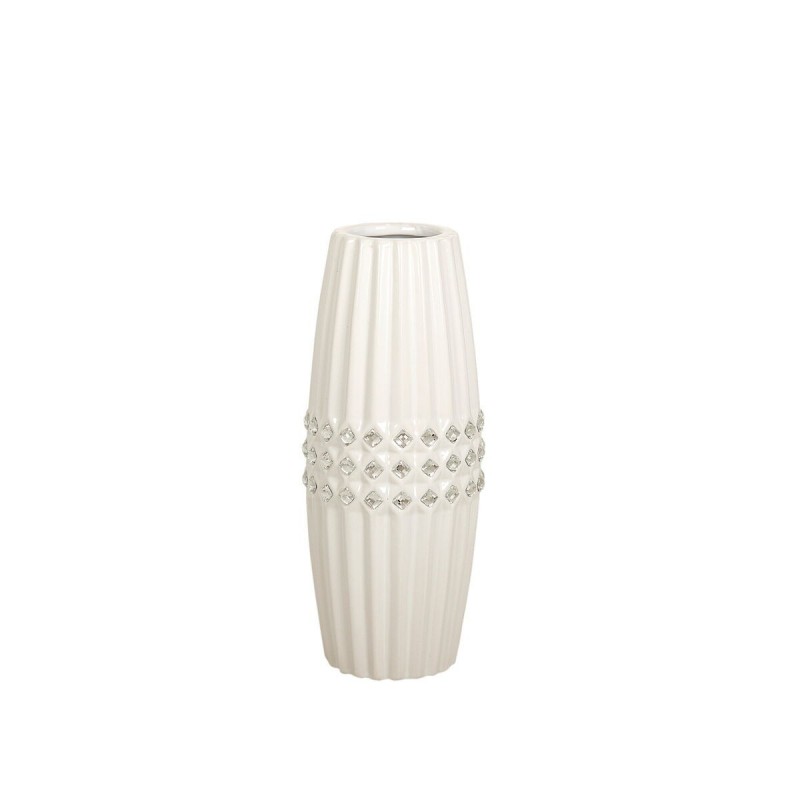 Vaso Romimex Bianco Argentato Ceramica 10 x 25 x 10 cm