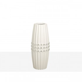 Vaso Romimex Bianco Argentato Ceramica 10 x 25 x 10 cm